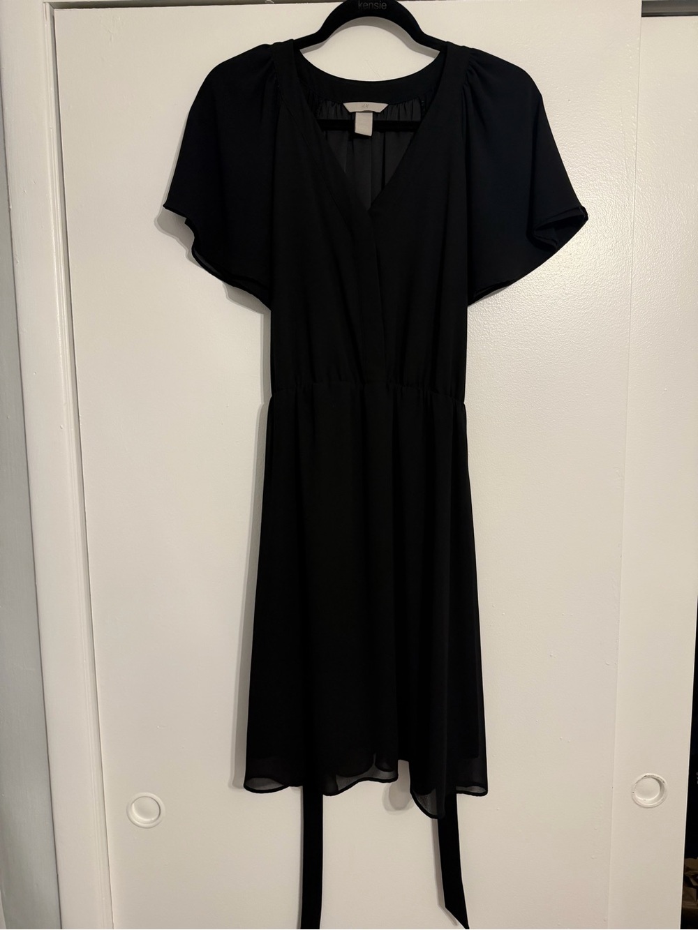 H&M Black Dress with Flutter Sleeves and Tie Waist - Size M